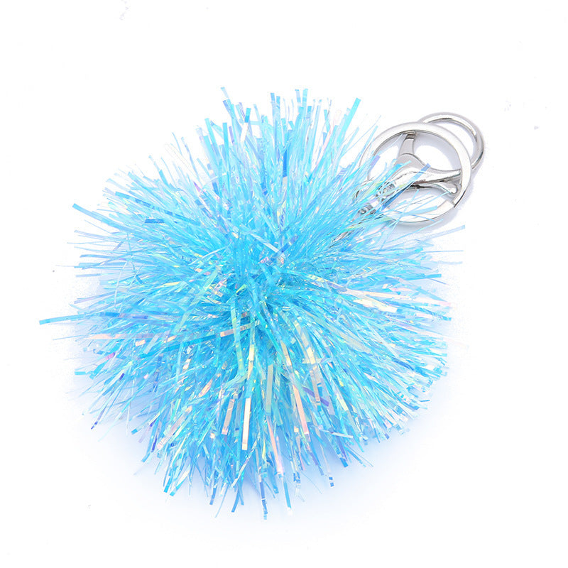 Wholesale 9cm Colored Plastic Shiny Silk Ball Keychain